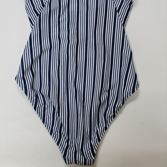 Nautica Navy Blue and White Lace Up Dock Lines One Piece Swimsuit Large - Picture 11 of 13